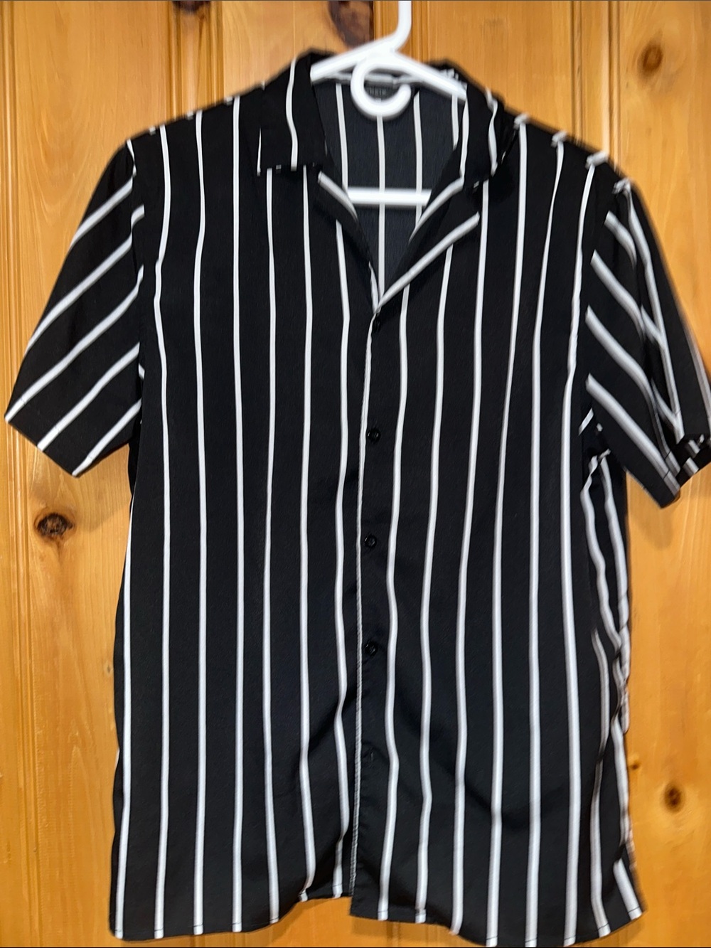 Black & White Vertical Stripe Short-Sleeve Shirt
